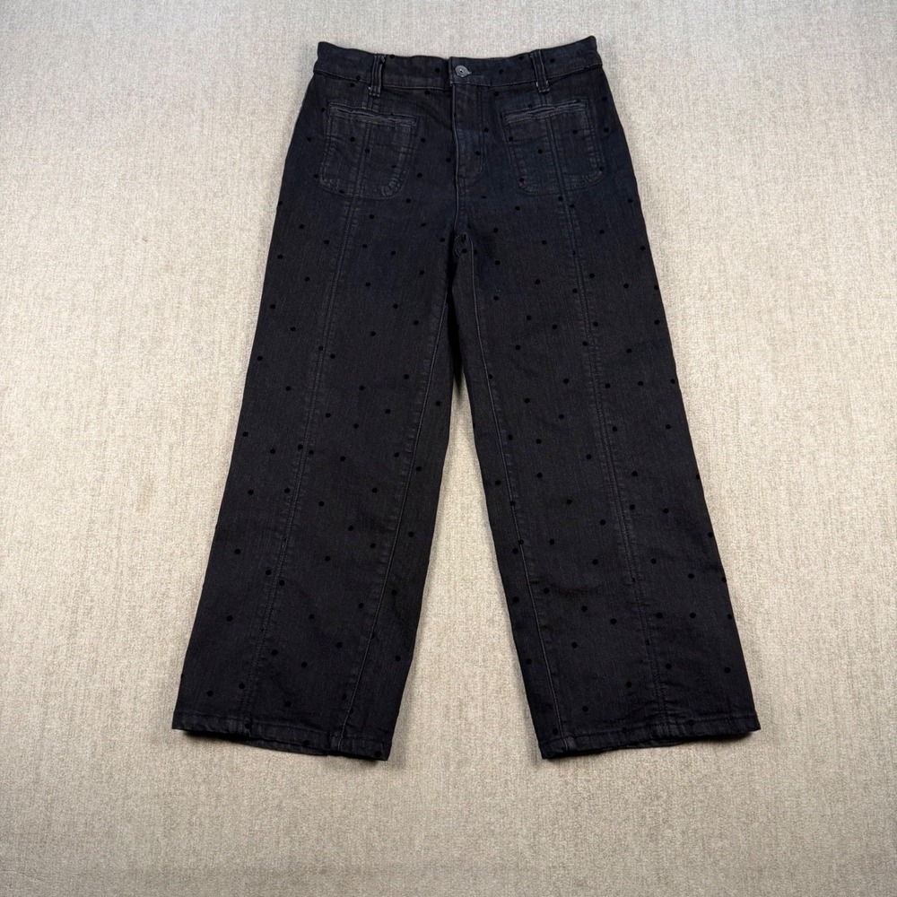 Pilcro Jeans Women 26 Black Polka Dot Flocked Wide Leg Cropped Anthropologie